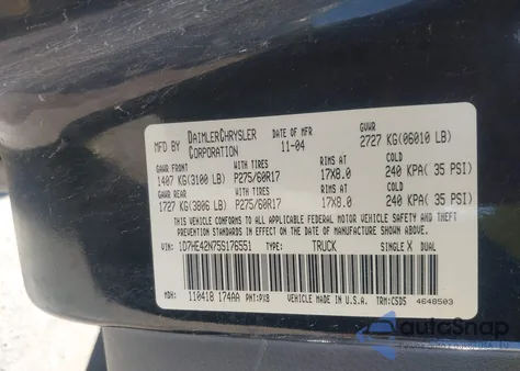 2005 Dodge Dakota Slt z USA, uszkodzony, nr VIN 1D7HE42N75S176551